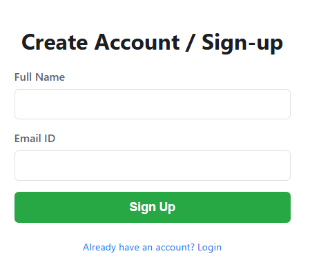 Sign up screen example